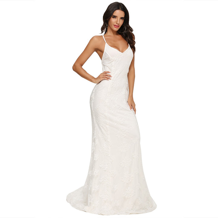 Damen elegantes Abendkleid mit zartem Spitzeneinsatz und verführerischem Rückenausschnitt Drune
