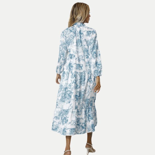 Drune | Toile-Druck Midi-Kleid mit hohem Kragen