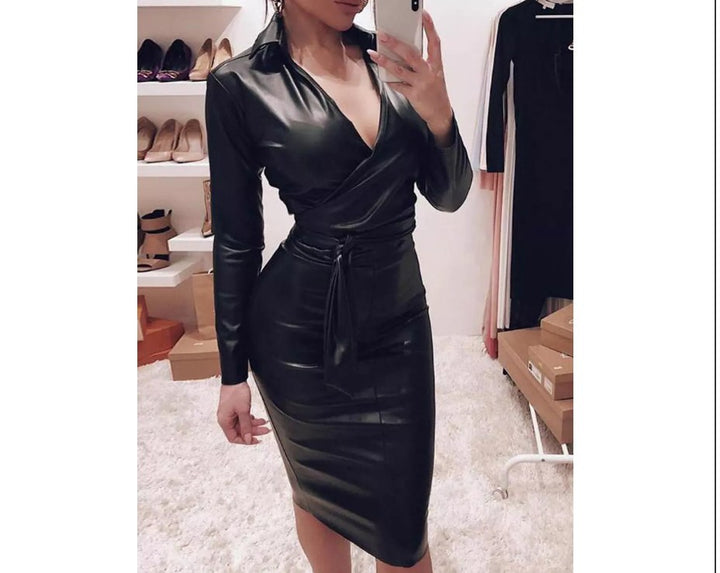Damen Wickelkleid mit eleganter Schnittführung und Taillengürtel Drune