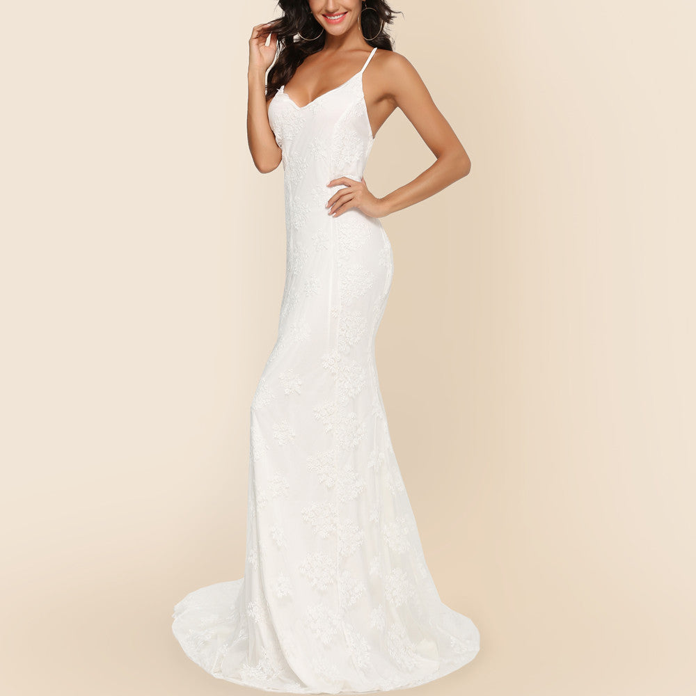 Damen elegantes Abendkleid mit zartem Spitzeneinsatz und verführerischem Rückenausschnitt Drune