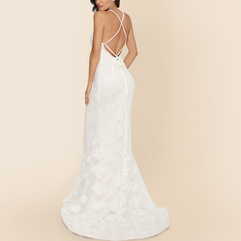 Damen elegantes Abendkleid mit zartem Spitzeneinsatz und verführerischem Rückenausschnitt Drune