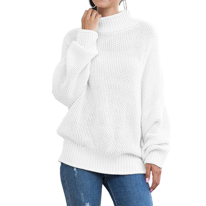 Damen Grobstrickpullover mit hohem Kragen und weiten Ärmeln Drune