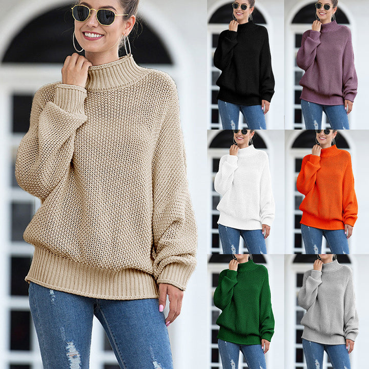 Damen Grobstrickpullover mit hohem Kragen und weiten Ärmeln Drune