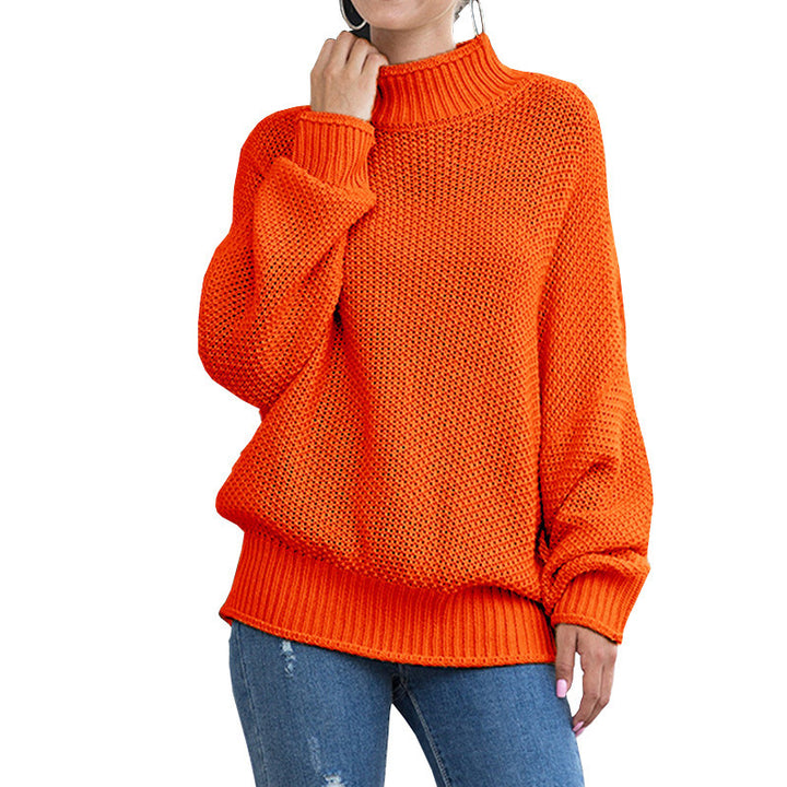 Damen Grobstrickpullover mit hohem Kragen und weiten Ärmeln Drune