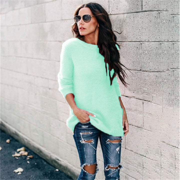 Damen nan kuscheliger Oversize-Strickpullover mit Rundhalsausschnitt Hoch-Tief-Saum und Seitenschlitzen Drune