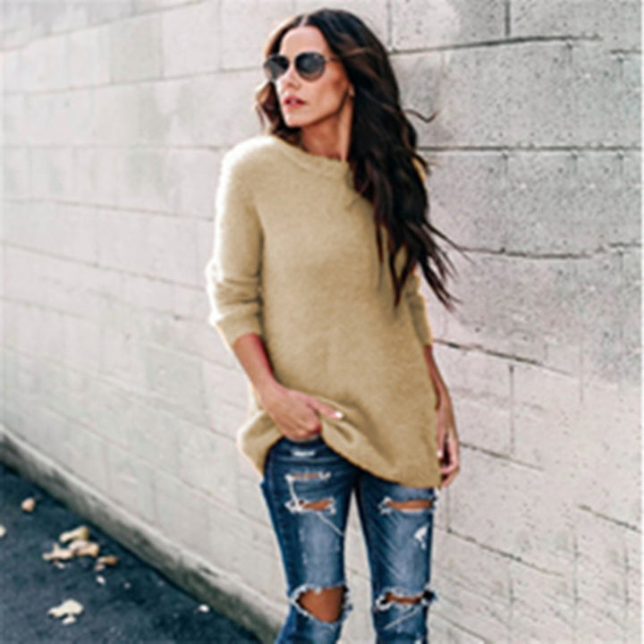 Damen nan kuscheliger Oversize-Strickpullover mit Rundhalsausschnitt Hoch-Tief-Saum und Seitenschlitzen Drune
