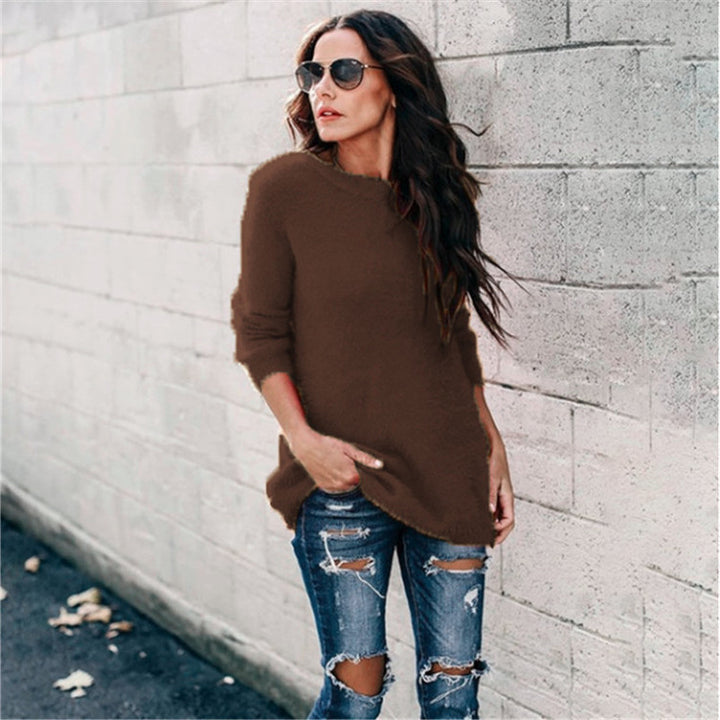 Damen nan kuscheliger Oversize-Strickpullover mit Rundhalsausschnitt Hoch-Tief-Saum und Seitenschlitzen Drune