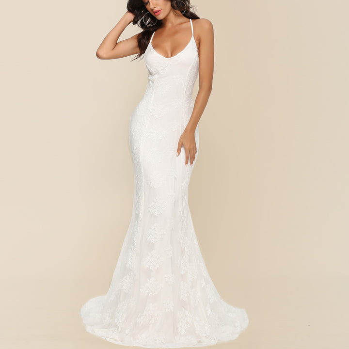 Damen elegantes Abendkleid mit zartem Spitzeneinsatz und verführerischem Rückenausschnitt Drune