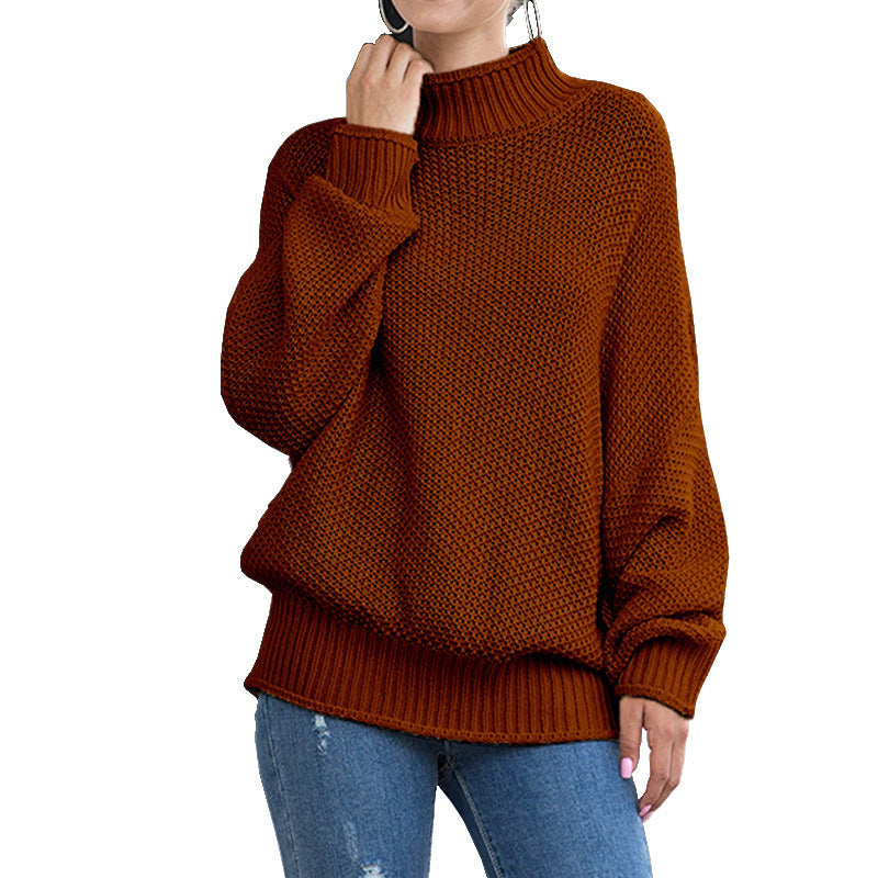 Damen Oversized Strickpullover mit hohem Kragen und luftiger Struktur Drune