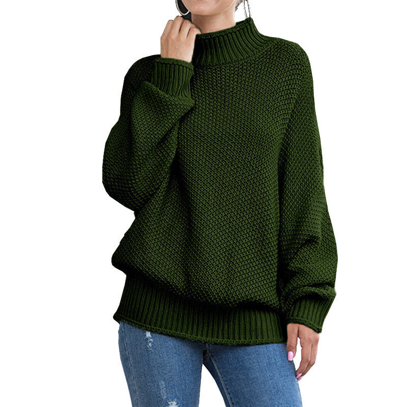 Damen Oversized Strickpullover mit hohem Kragen und luftiger Struktur Drune