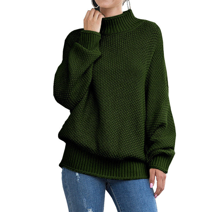 Damen Oversized Strickpullover mit hohem Kragen und luftiger Struktur Drune