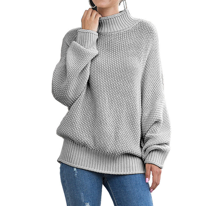 Damen Oversized Strickpullover mit hohem Kragen und luftiger Struktur Drune