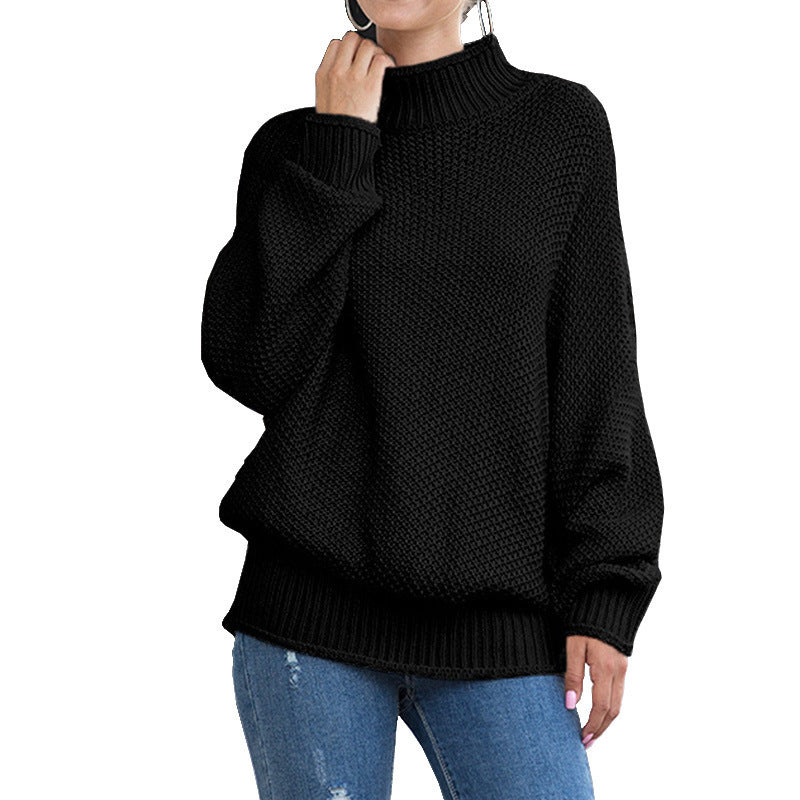 Damen Grobstrickpullover mit hohem Kragen und weiten Ärmeln Drune