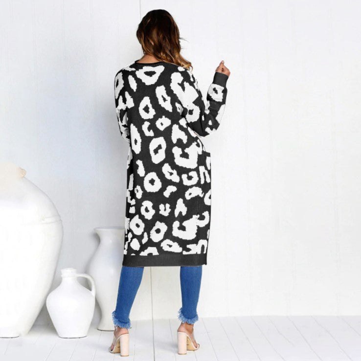 Damen Grobstrick-Cardigan mit Animal-Print und praktischen Taschen Drune