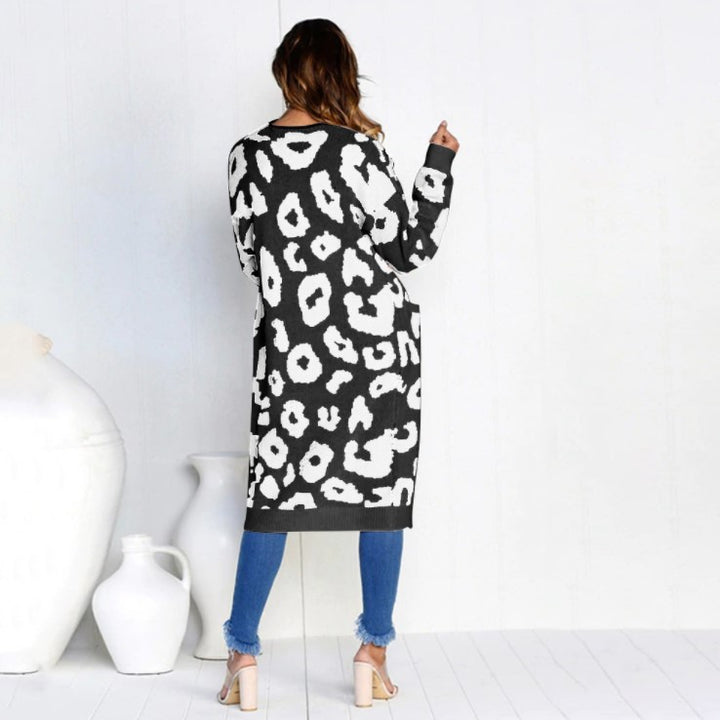 Damen Grobstrick-Cardigan mit Animal-Print und praktischen Taschen Drune
