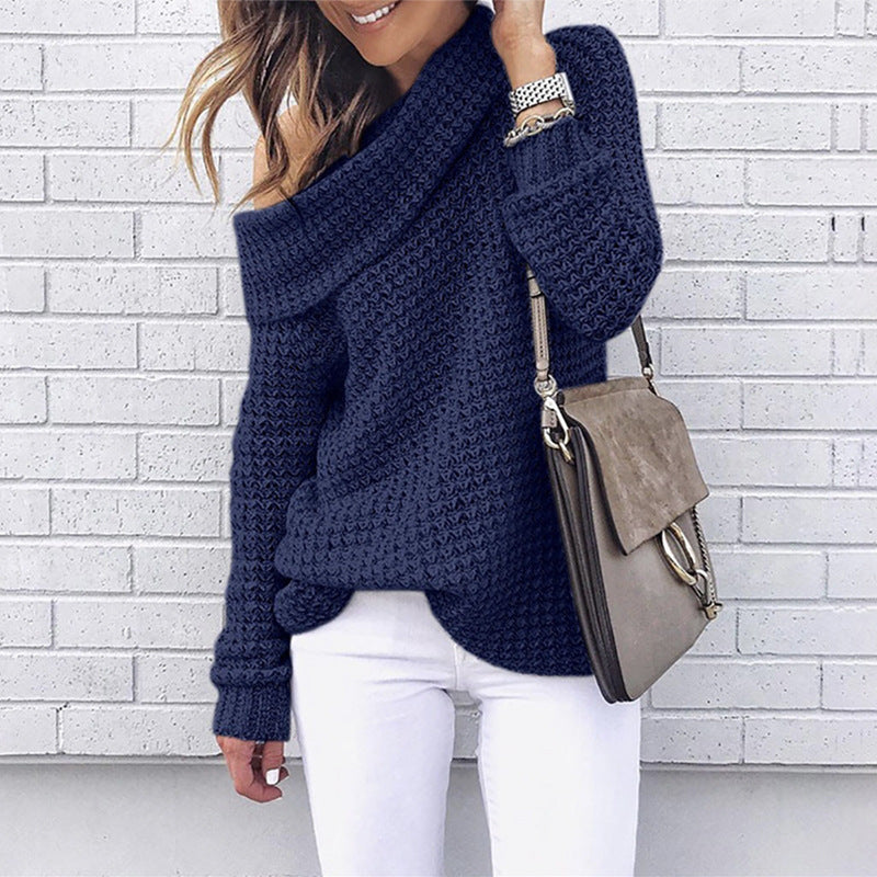 Damen Off-Shoulder-Strickpullover mit lässigem Schnitt und strukturiertem Muster Drune