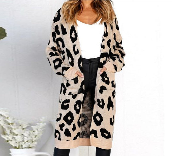 Damen Grobstrick-Cardigan mit Animal-Print und praktischen Taschen Drune
