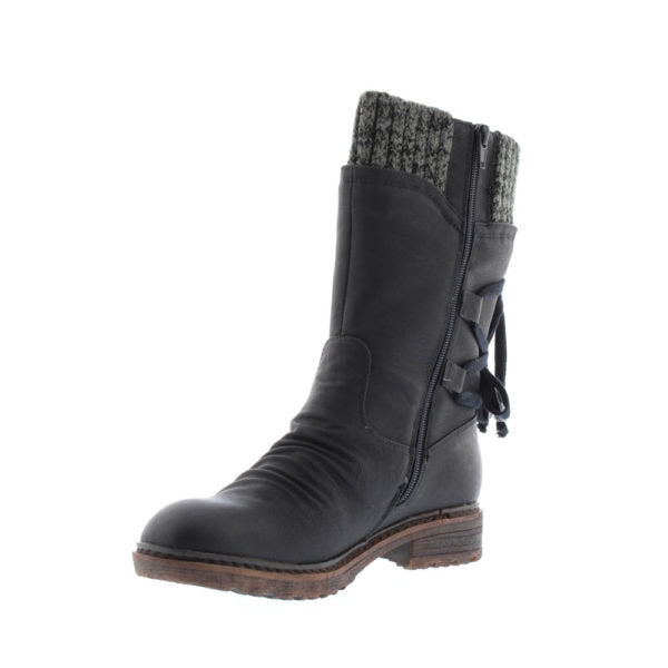 Damen nan gefütterte Schnür-Ankleboots mit gestrickter Schaftröhre, dekorativer Quaste und Nieten-Detail Drune