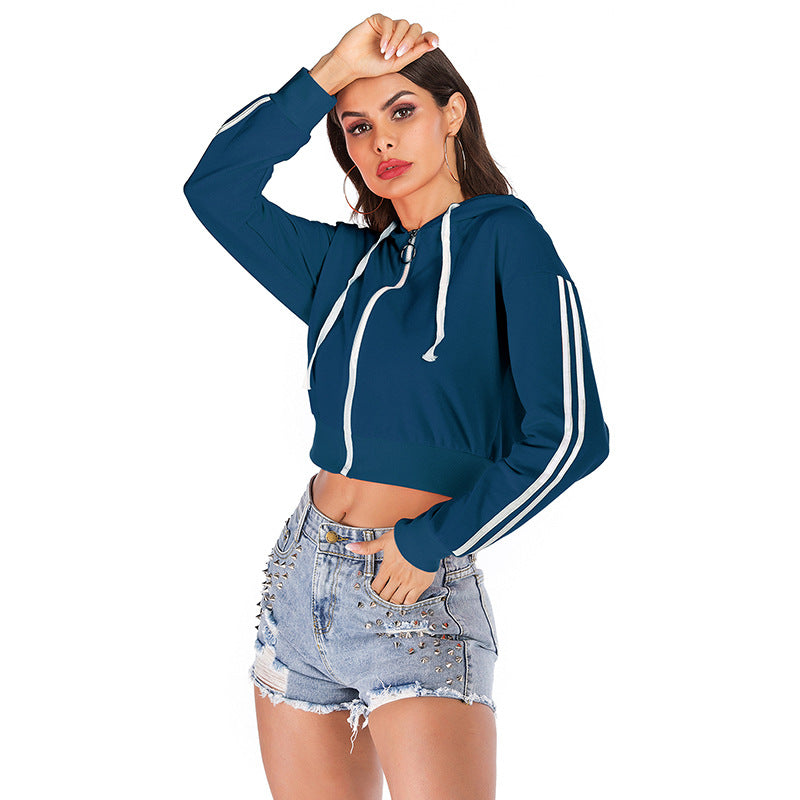 Damen cropped Kapuzenpullover mit seitlichen Streifen und hochwertigem Stoff Drune