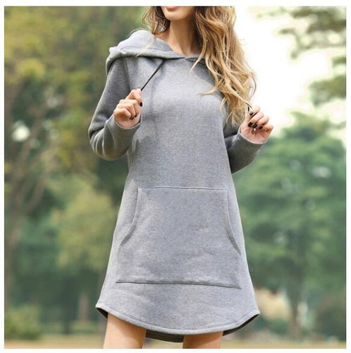 Damen nan Kapuzenkleid aus Sweatstoff, oversized Schnitt mit Kängurutasche Drune