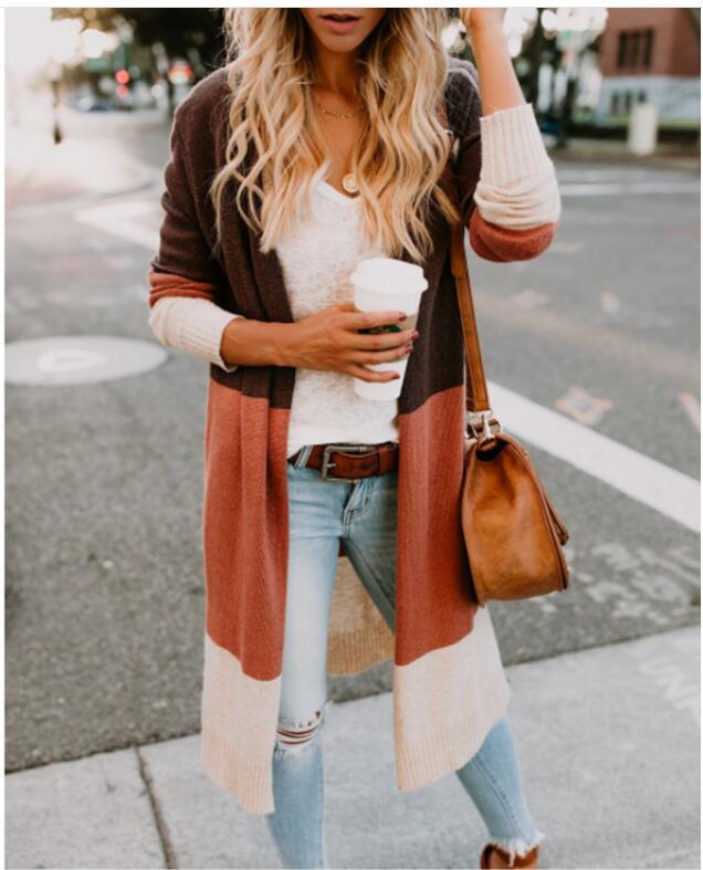 Damen modischer Strickcardigan mit farblichen Blockstreifen Drune