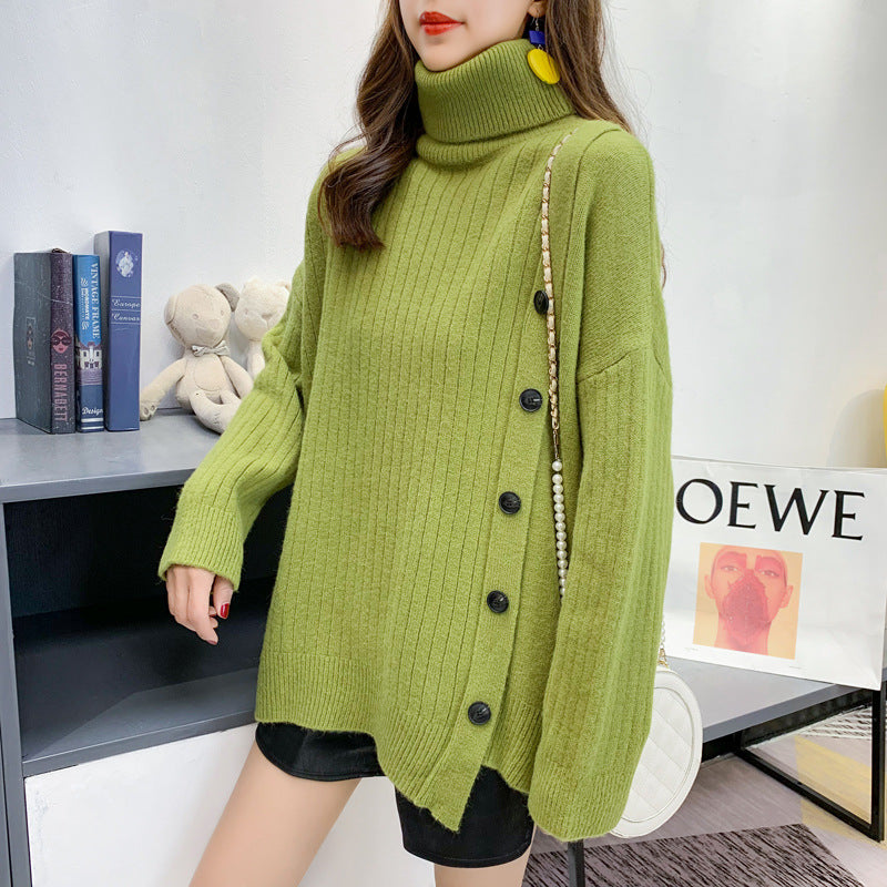 Damen Eleganter Rollkragenpullover mit Knopfleiste Drune
