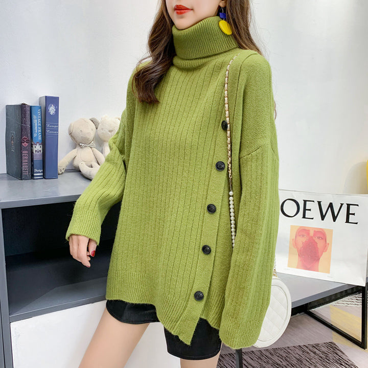 Damen Eleganter Rollkragenpullover mit Knopfleiste Drune