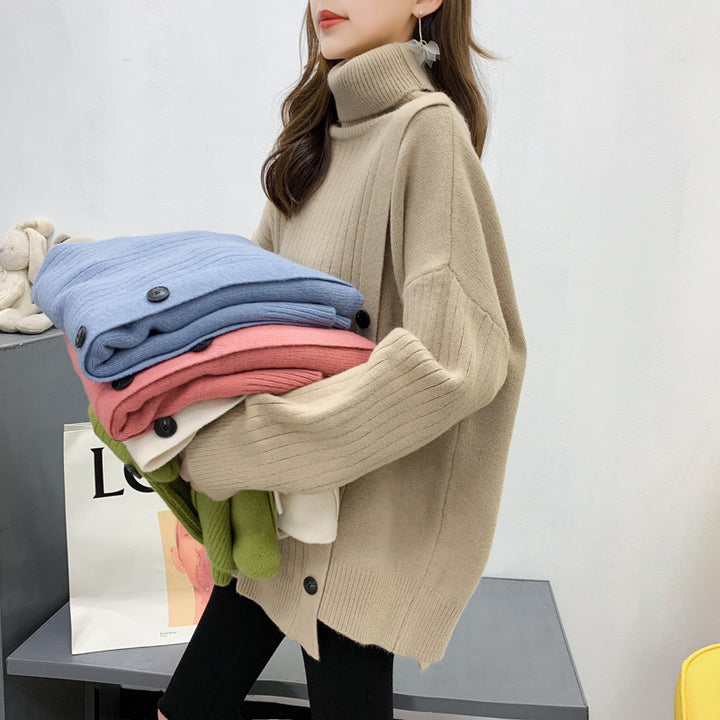 Damen Eleganter Rollkragenpullover mit Knopfleiste Drune