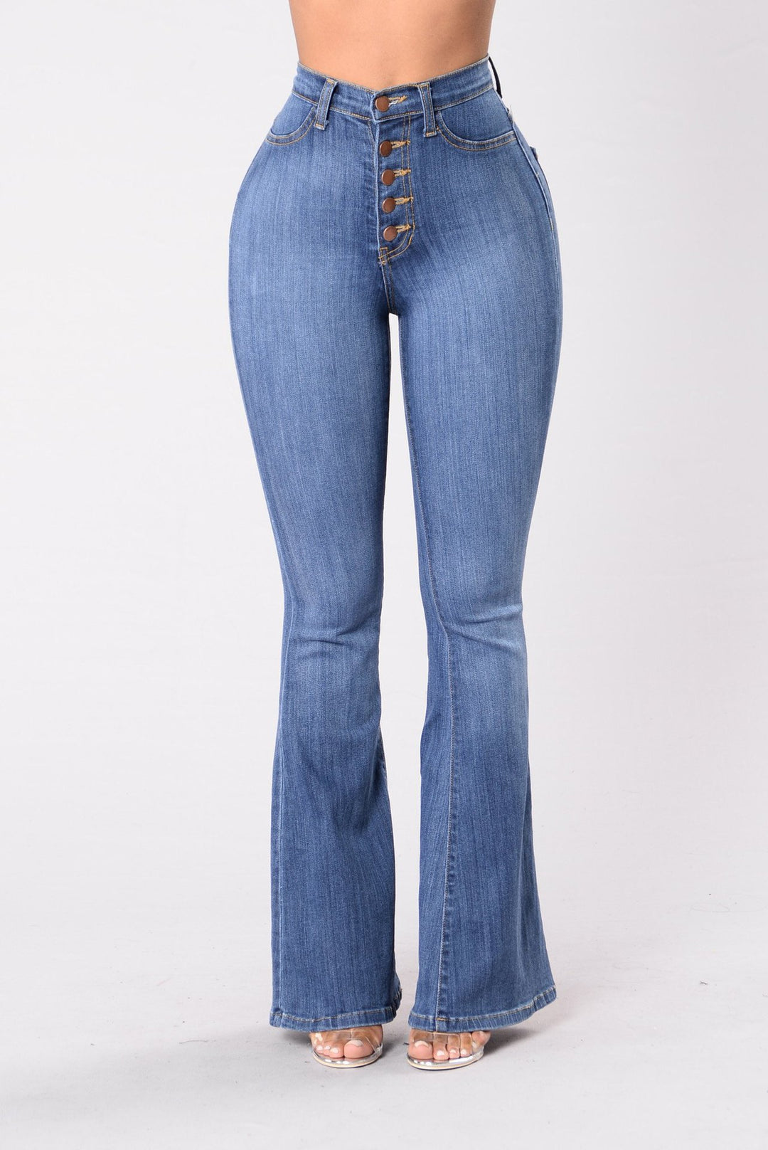 Damen Flared Jeans mit hohem Bund und knöpfen Drune