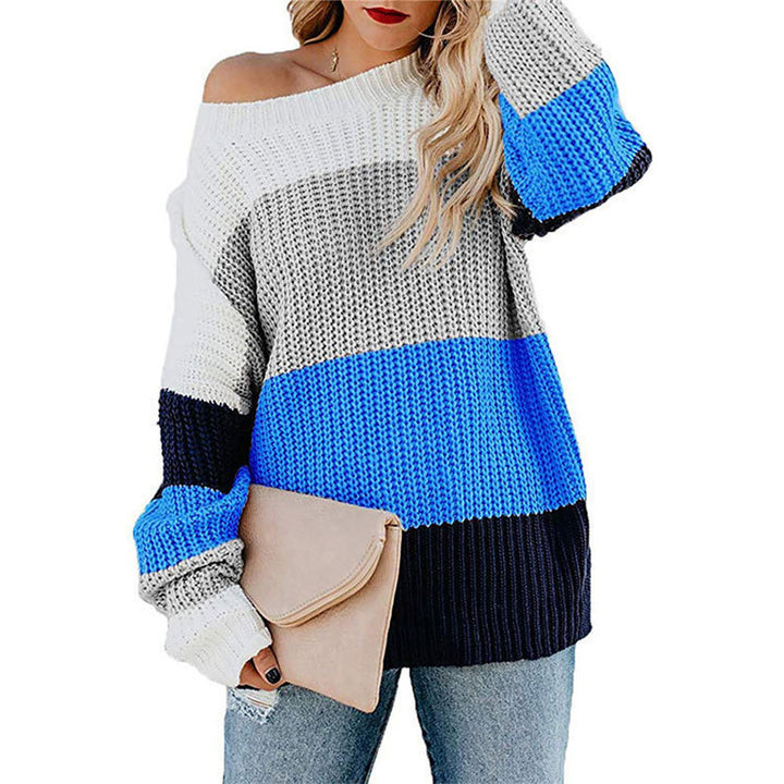Damen Freizeit-Strickpullover mit modernem Blockstreifenmuster und Rundhalsausschnitt Drune