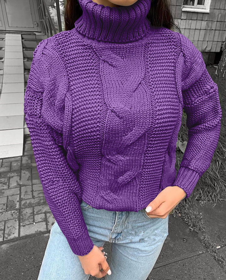 Damen Strickpullover mit Rollkragen und Zopfdesign Drune