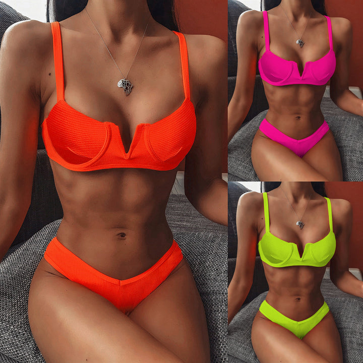 Damen Bikini mit elegantem Rippdesign und verstellbaren Trägern Drune