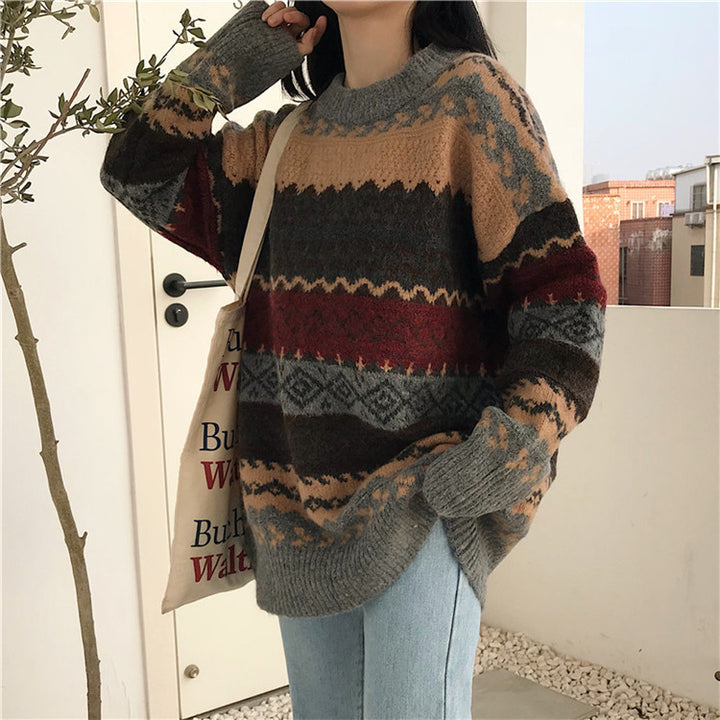 Damen Grobstrickpullover mit ausgefallenem Muster und lässigem Schnitt Drune