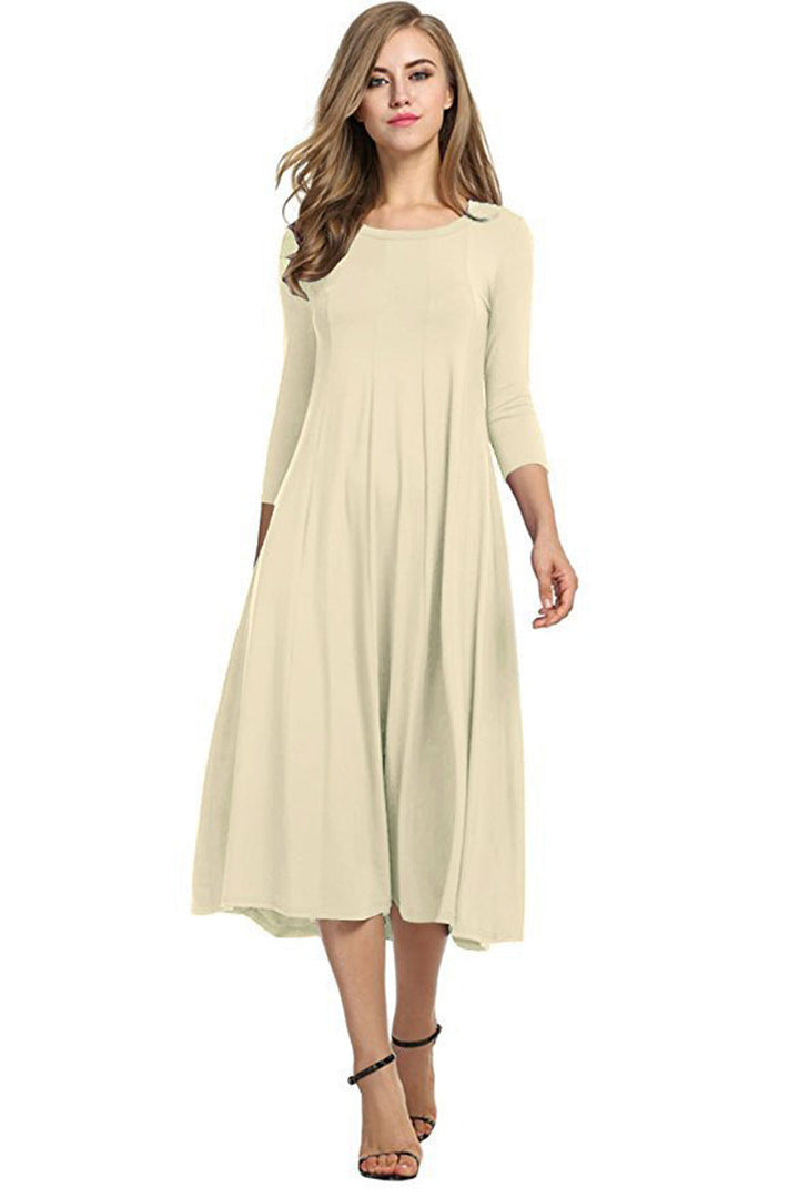 Drune | Quadrat-Ausschnitt 3/4-Lange Uni-Farbe Midi-Kleid