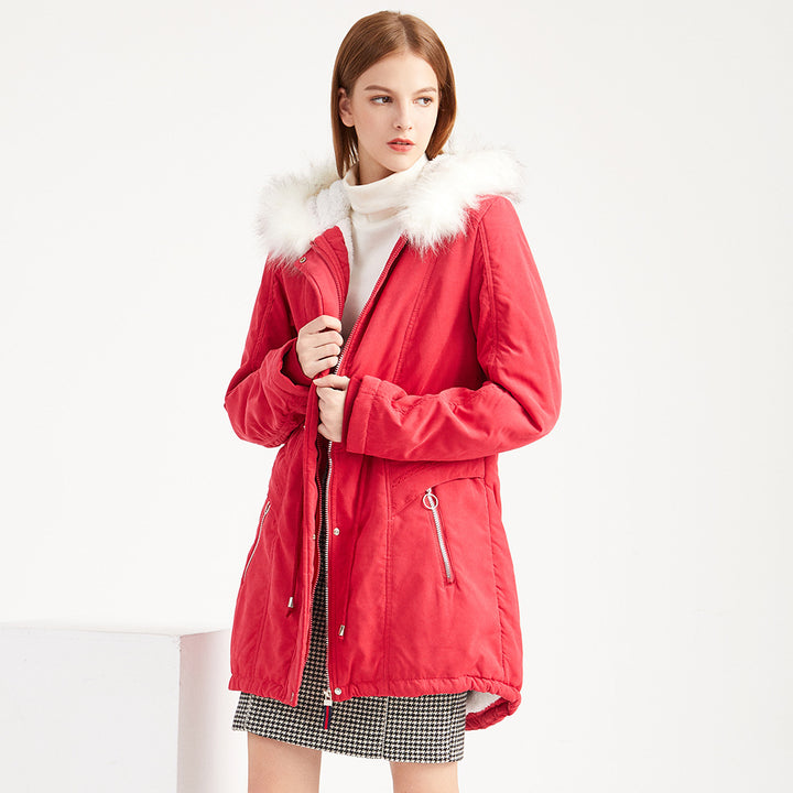 Damen modischer Winterparka mit abnehmbarem Kunstfellkragen und verstellbarem Taillenzug Drune