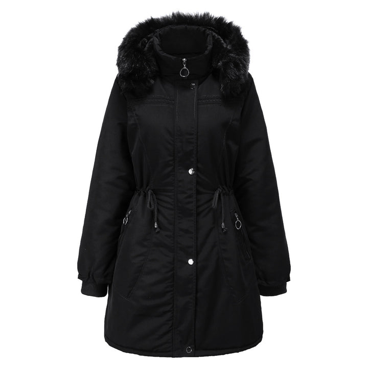 Damen stylische Parka-Jacke mit abnehmbarem Kunstfell und taillierbarem Kordelzug Drune