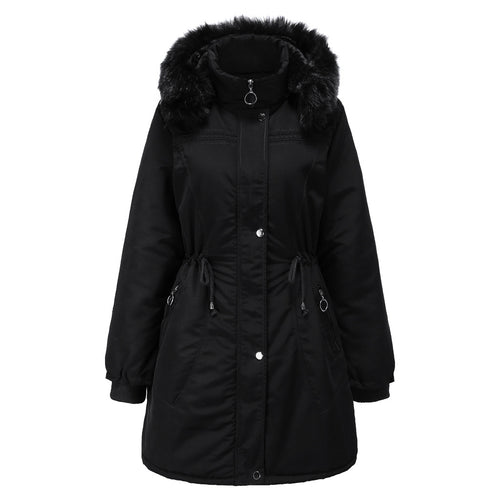 Damen stylische Parka-Jacke mit abnehmbarem Kunstfell und taillierbarem Kordelzug Drune