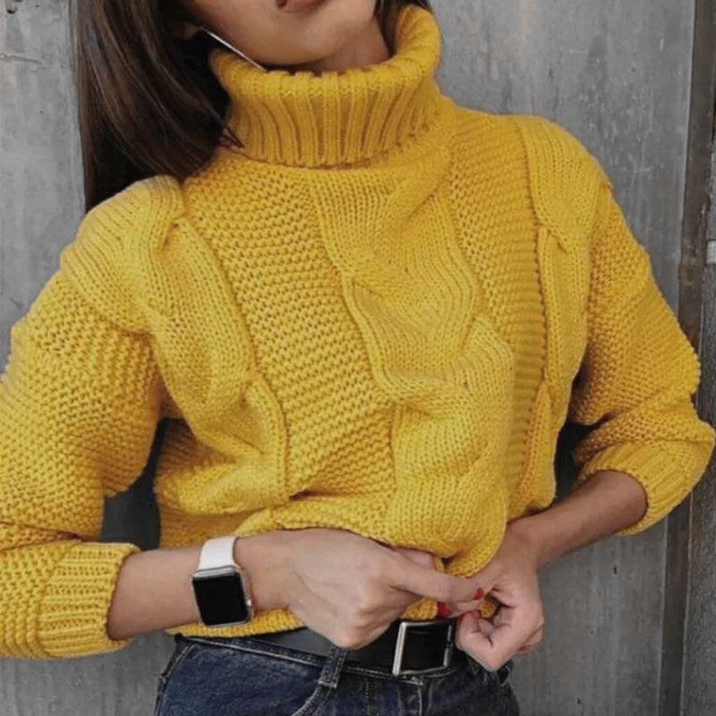 Damen Strickpullover mit Rollkragen und Zopfdesign Drune