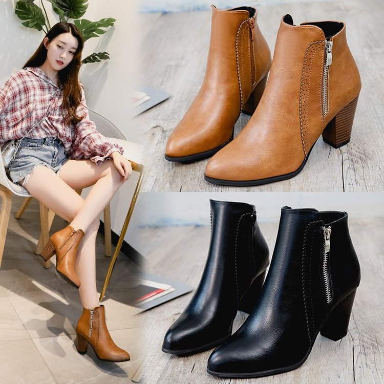 Damen elegante Stiefeletten mit modischem Reißverschluss und hochwertiger Sohle Drune