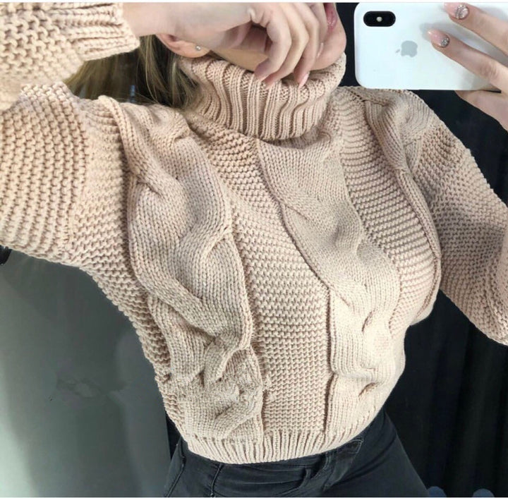 Damen Strickpullover mit Rollkragen und Zopfdesign Drune