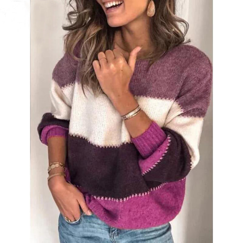 Damen lässiger Strickpullover mit modischem Streifenmuster Drune