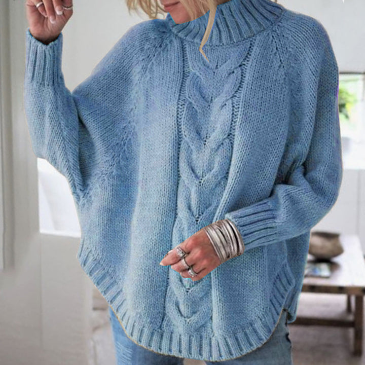 Damen Grobstrickpullover mit hohem Kragen und raffiniertem Zopfmuster Drune