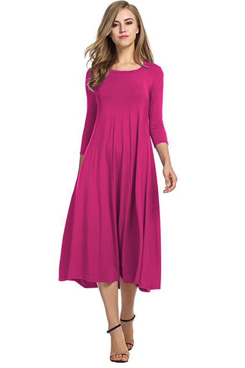 Drune | Quadrat-Ausschnitt 3/4-Lange Uni-Farbe Midi-Kleid