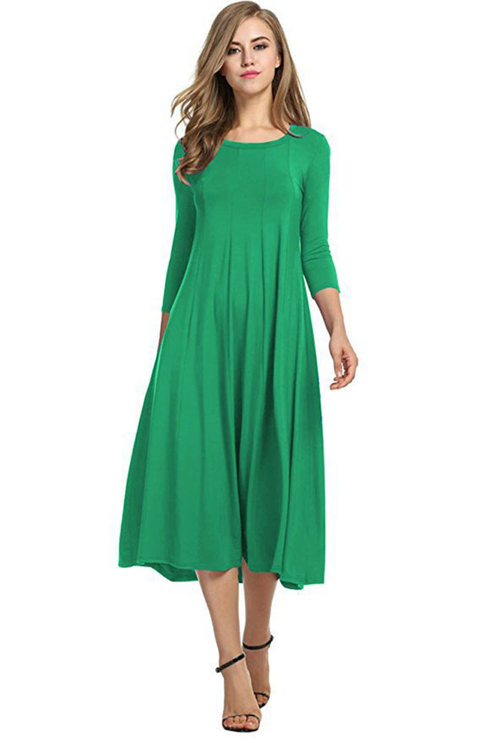 Drune | Quadrat-Ausschnitt 3/4-Lange Uni-Farbe Midi-Kleid