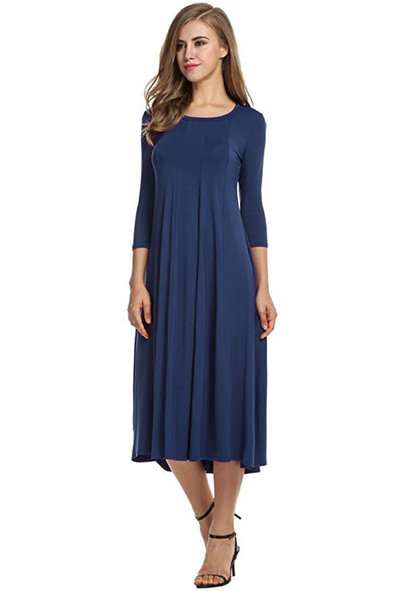 Drune | Quadrat-Ausschnitt 3/4-Lange Uni-Farbe Midi-Kleid
