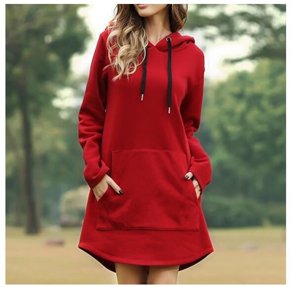 Damen nan Kapuzenkleid aus Sweatstoff, oversized Schnitt mit Kängurutasche Drune