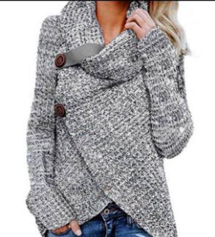 Damen Grobstrickjacke mit asymmetrischem Schnitt und großen Knöpfen Drune
