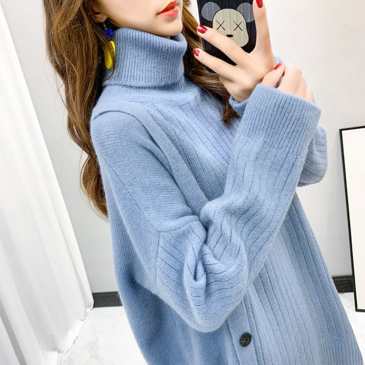 Damen Eleganter Rollkragenpullover mit Knopfleiste Drune
