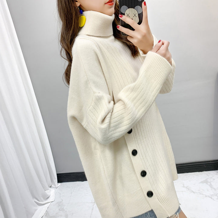 Damen Eleganter Rollkragenpullover mit Knopfleiste Drune