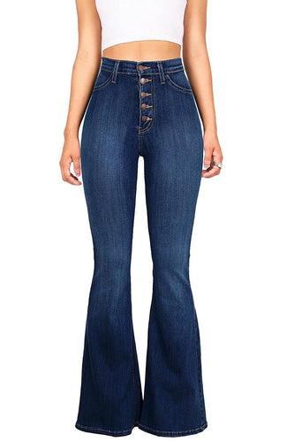 Damen Flared Jeans mit hohem Bund und knöpfen Drune